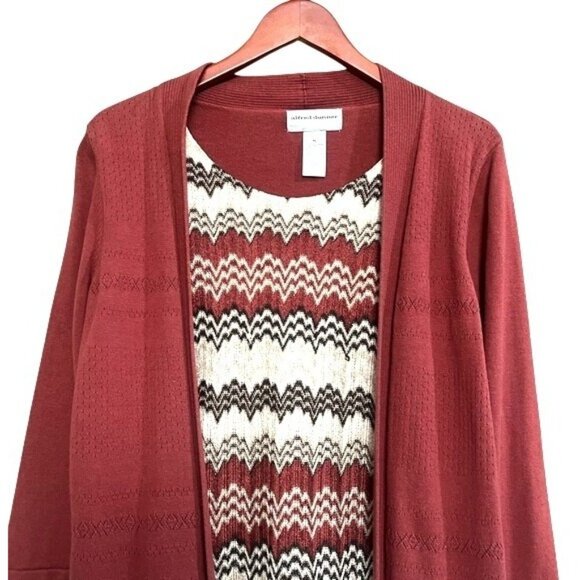 Alfred Dunner Tops - Alfred Dunner Petite Rust Cardigan Chevron Patterned Zig Zag Open Knitwear PL